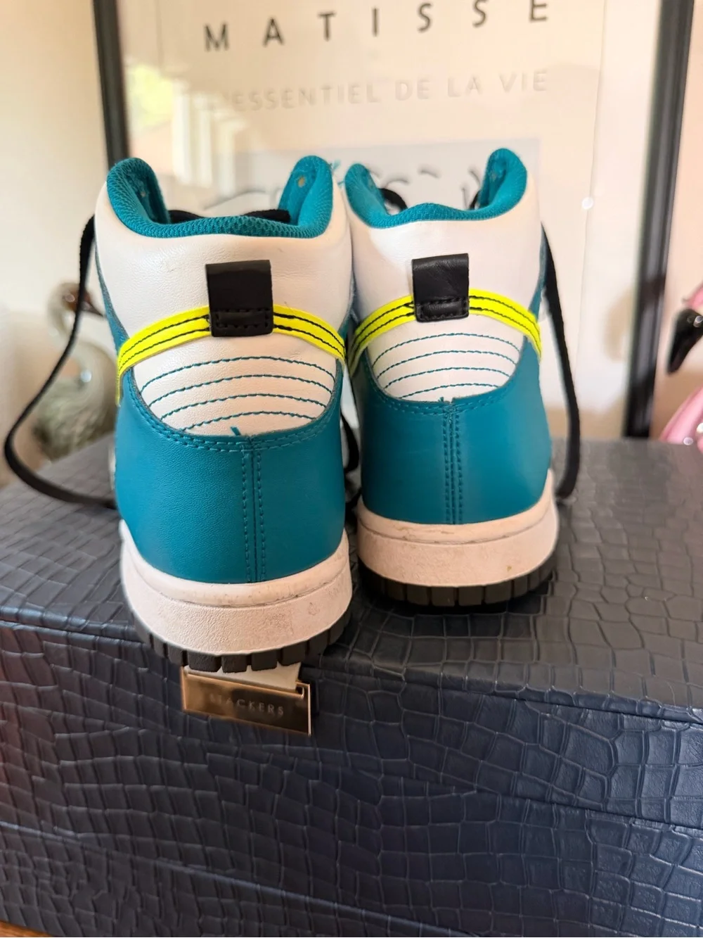 Nike Kids Teal, White & Neon Yellow High-Top Sneakers